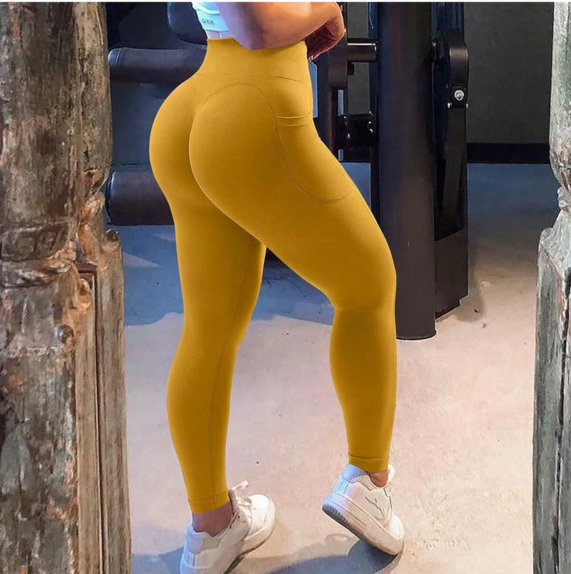 Calça Legging Cintura Alta com Bolso amarela