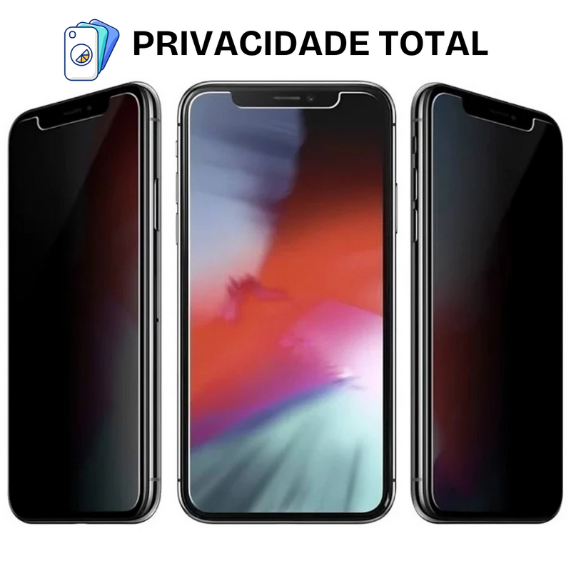 Película de privacidade de 28 graus para iPhones, projetada para bloquear a visão de terceiros e curiosos.