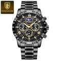 Poedagar Luxury Quartz 973, pulseira de metal preta com caixa preta.