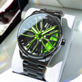 Relógio Esportivo OLEVS Pro - Roda de Aço com pulseira de metal, Verde.