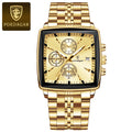 Relógio POEDAGAR Luxo Quadrado 866. Pulseira de metal ourocom mostrador dourado.