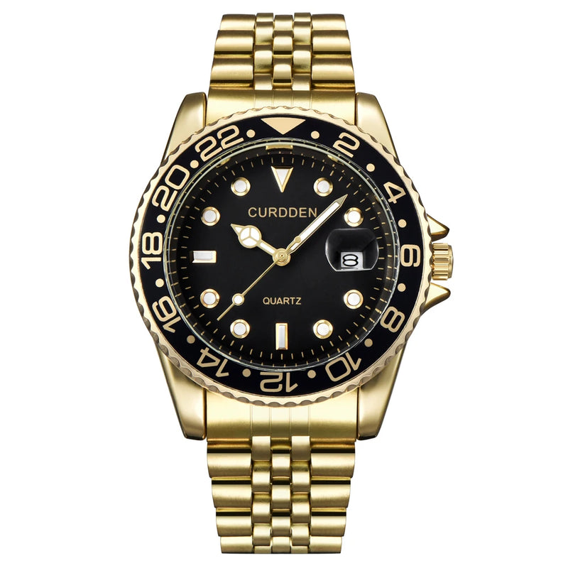Relógio CURDDEN 6582 com Pulseira de metal de ouro e mostrador Preto.