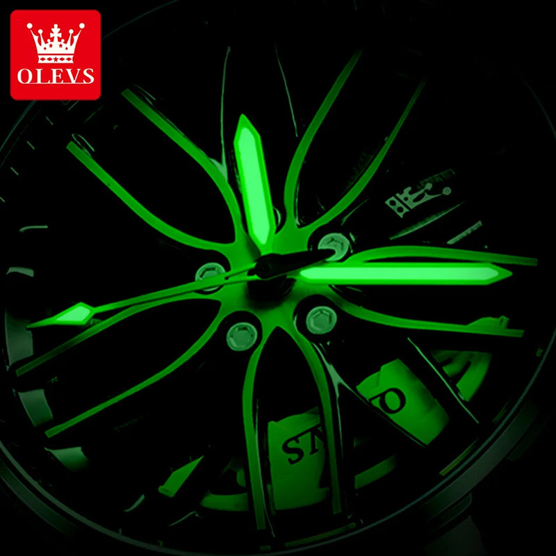 Relógio Esportivo OLEVS Pro - Roda de Aço com pulseira de metal, Verde. Brilha no escuro.