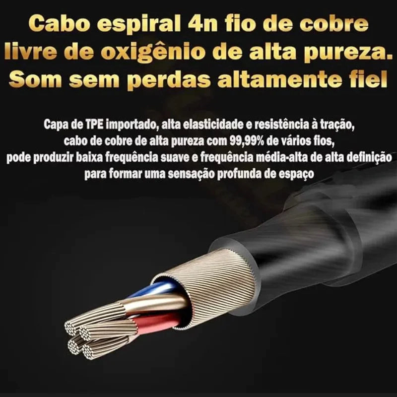 Fone de Ouvido com Fio e Microfone, Driver de Cobre, Estilo Esportivo, HiFi Ergonômico