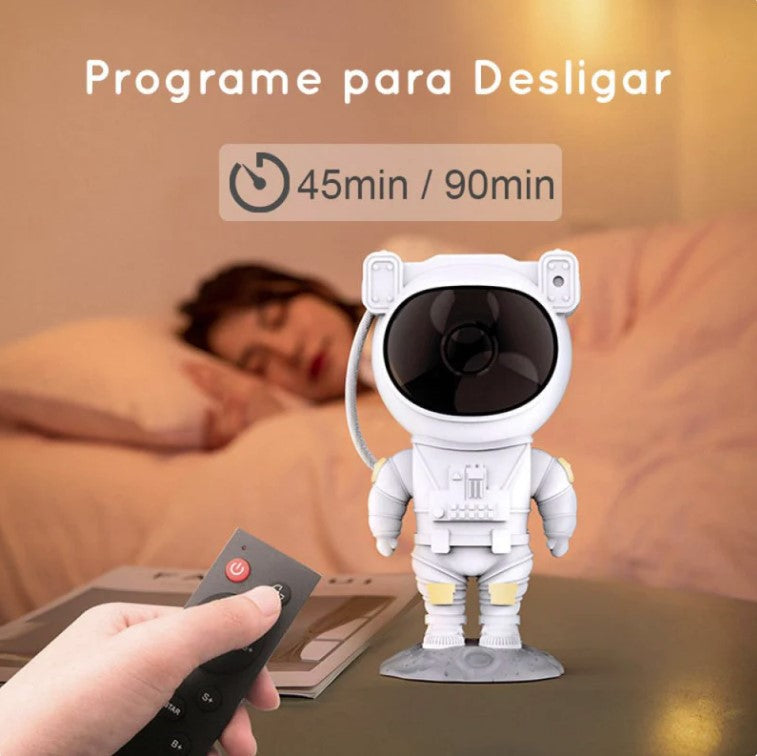 Projetor Astronauta Galaxy branco pode-se programado para desligar após um periodo.