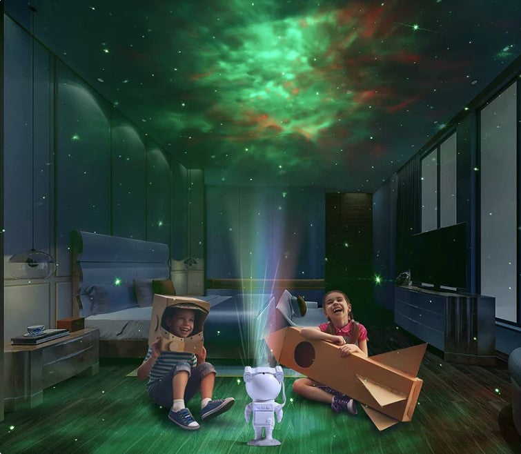 Projetor Astronauta Galaxy deixa as crianças felizes em um ambiente mágico.